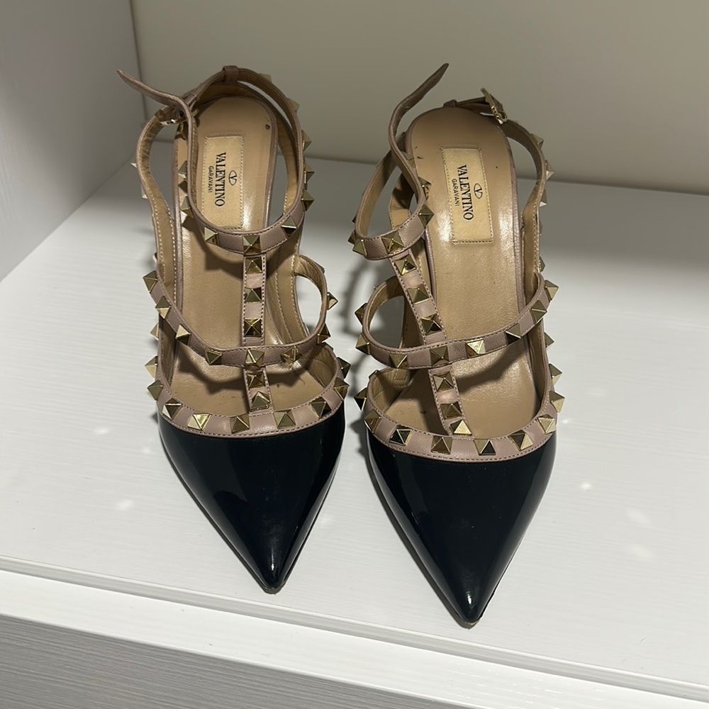 Valentino, black and tan rock stud heels, size 39